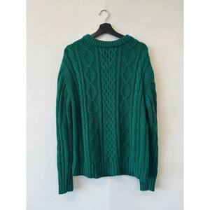 Vintage THANE Large Sweater Green Cable Knit Fisherman Chunky Knit 80s Oversized